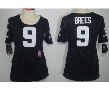 Nike New Orleans Saints #9 Drew Brees Breast Cancer Awareness Black Womens Jersey