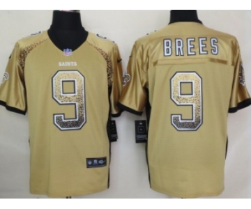 Nike New Orleans Saints #9 Drew Brees Drift Fashion Gold Elite Jersey