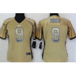 Nike New Orleans Saints #9 Drew Brees Drift Fashion Gold Womens Jersey