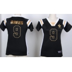 Nike New Orleans Saints #9 Drew Brees Drilling Sequins Black Womens Jersey