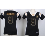 Nike New Orleans Saints #9 Drew Brees Drilling Sequins Black Womens Jersey