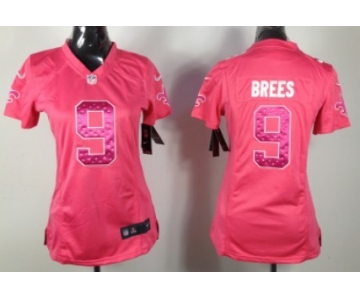 Nike New Orleans Saints #9 Drew Brees Pink Sweetheart Diamond Womens Jersey
