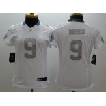 Nike New Orleans Saints #9 Drew Brees Platinum White Limited Womens Jersey