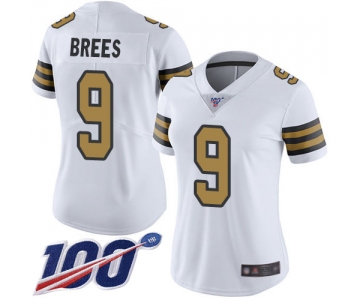 Nike Saints #9 Drew Brees White Women's Stitched NFL Limited Rush 100th Season Jersey