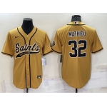 Men's New Orleans Saints #32 Tyrann Mathieu Gold Stitched MLB Cool Base Nike Baseball Jersey