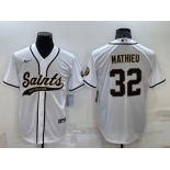 Men's New Orleans Saints #32 Tyrann Mathieu White Stitched MLB Cool Base Nike Baseball Jersey