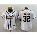 Women's New Orleans Saints #32 Tyrann Mathieu White With Patch Cool Base Stitched Baseball Jersey