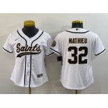 Women's New Orleans Saints #32 Tyrann Mathieu White With Patch Cool Base Stitched Baseball Jersey