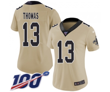 Nike Saints #13 Michael Thomas Gold Women's Stitched NFL Limited Inverted Legend 100th Season Jersey