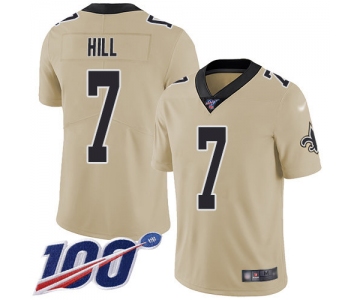 Nike Saints #7 Taysom Hill Gold Men's Stitched NFL Limited Inverted Legend 100th Season Jersey