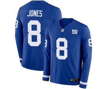 Giants #8 Daniel Jones Royal Blue Team Color Youth Stitched Football Limited Therma Long Sleeve Jersey