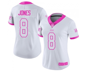 Giants #8 Daniel Jones White Pink Women's Stitched Football Limited Rush Fashion Jersey