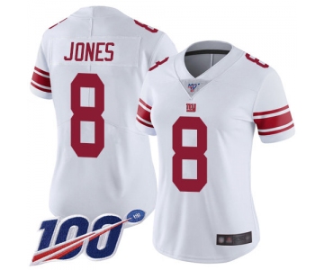 Nike Giants #8 Daniel Jones White Women's Stitched NFL 100th Season Vapor Limited Jersey