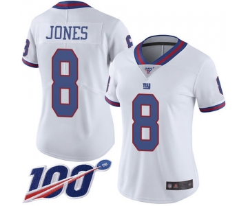 Nike Giants #8 Daniel Jones White Women's Stitched NFL Limited Rush 100th Season Jersey