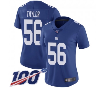 Nike Giants #56 Lawrence Taylor Royal Blue Team Color Women's Stitched NFL 100th Season Vapor Limited Jersey