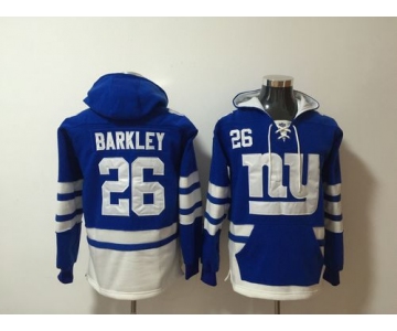 Men's New York Giants 26 Saquon Barkley Royal All Stitched Hooded Sweatshirt