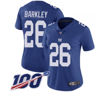 Nike Giants #26 Saquon Barkley Royal Blue Team Color Women's Stitched NFL 100th Season Vapor Limited Jersey