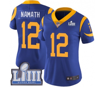 #12 Limited Joe Namath Royal Blue Nike NFL Alternate Women's Jersey Los Angeles Rams Vapor Untouchable Super Bowl LIII Bound