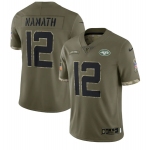 Men's New York Jets #12 Joe Namath 2022 Olive Salute To Service Limited Stitched Jersey