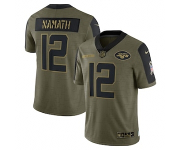 Men's New York Jets #12 Joe Namath Nike Olive 2021 Salute To Service Retired Player Limited Jersey