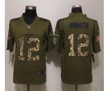 Men's New York Jets #12 Joe Namath Platinum Green Salute To Service 2015 NFL Nike Limited Jersey