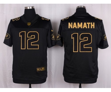 Nike Jets #12 Joe Namath Black Men's Stitched NFL Elite Pro Line Gold Collection Jersey