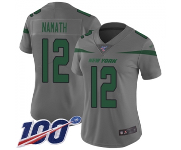 Nike Jets #12 Joe Namath Gray Women's Stitched NFL Limited Inverted Legend 100th Season Jersey