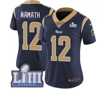 Women's Los Angeles Rams #12 Joe Namath Navy Blue Nike NFL Home Vapor Untouchable Super Bowl LIII Bound Limited Jersey