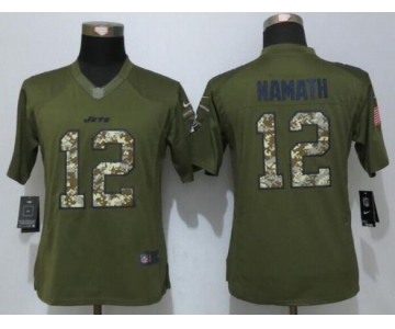 Women's New York Jets #12 Joe Namath Retired Player Green Salute to Service NFL Nike Limited Jersey