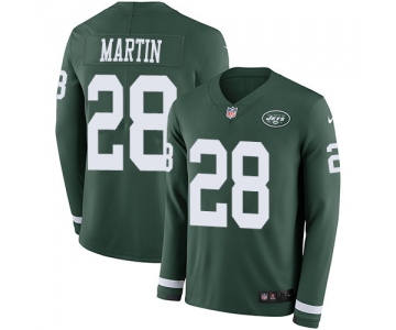 Nike Jets #28 Curtis Martin Green Team Color Men's Stitched NFL Limited Therma Long Sleeve Jersey