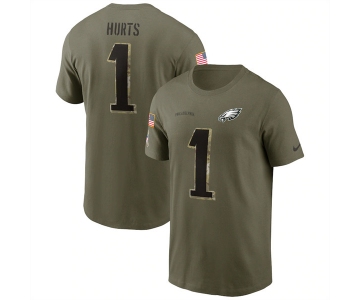 Men's Philadelphia Eagles #1 Jalen Hurts 2022 Olive Salute to Service T-Shirt