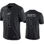 Men's Philadelphia Eagles #1 Jalen Hurts Black Reflective Limited Stitched Football Jersey