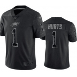 Men's Philadelphia Eagles #1 Jalen Hurts Black Reflective Limited Stitched Football Jersey
