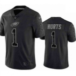 Men's Womens Youth Kids Philadelphia Eagles #1 Jalen Hurts Black Reflective Limited Stitched Jersey