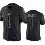 Men's Womens Youth Kids Philadelphia Eagles #1 Jalen Hurts Black Reflective Limited Stitched Jersey