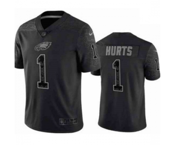 Men's Womens Youth Kids Philadelphia Eagles #1 Jalen Hurts Black Reflective Limited Stitched Jersey