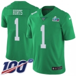 Men's Womens Youth Kids Philadelphia Eagles #1 Jalen Hurts Green Super Bowl LVII Patch Limited Rush 100th Season Jersey