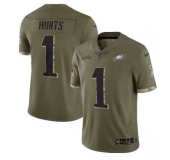 Men's Womens Youth Kids Philadelphia Eagles #1 Jalen Hurts Olive 2022 Salute To Service Limited Stitched Jersey