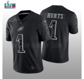 Men's Womens Youth Kids Philadelphia Eagles #1 Jalen Hurts Super Bowl LVII Patch Black RFLCTV Limited Jersey