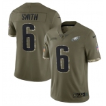 Men's Philadelphia Eagles #6 DeVonta Smith 2022 Olive Salute To Service Limited Stitched Jersey