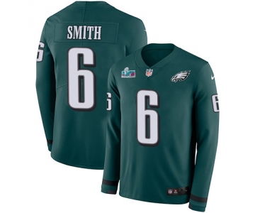 Men's Womens Youth Kids Philadelphia Eagles #6 DeVonta Smith Green Team Color Super Bowl LVII Patch Stitched Limited Therma Long Sleeve Jersey