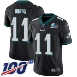 Men's Womens Youth Kids Philadelphia Eagles #11 AJ Brown Black Super Bowl LVII Patch Alternate 100th Season Vapor Limited Jersey