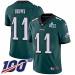 Men's Womens Youth Kids Philadelphia Eagles #11 AJ Brown Green Team Color Super Bowl LVII Patch 100th Season Vapor Limited Jersey