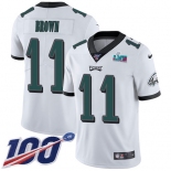 Men's Womens Youth Kids Philadelphia Eagles #11 AJ Brown White Super Bowl LVII Patch 100th Season Vapor Limited Jersey