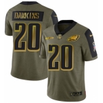 Men's Olive Philadelphia Eagles #20 Brian Dawkins 2021 Camo Salute To Service Golden Limited Stitched Jersey
