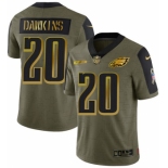Men's Olive Philadelphia Eagles #20 Brian Dawkins 2021 Camo Salute To Service Golden Limited Stitched Jersey