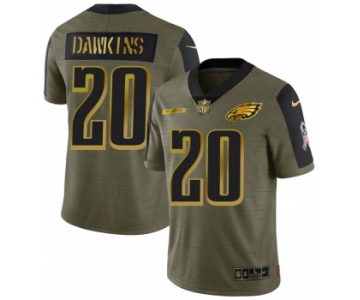 Men's Olive Philadelphia Eagles #20 Brian Dawkins 2021 Camo Salute To Service Golden Limited Stitched Jersey