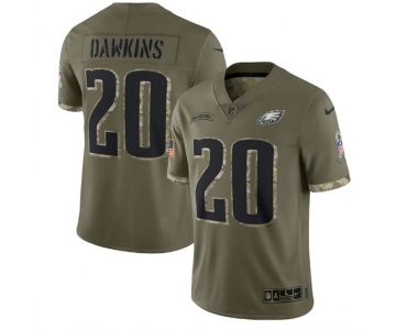 Men's Philadelphia Eagles #20 Brian Dawkins 2022 Olive Salute To Service Limited Stitched Jersey