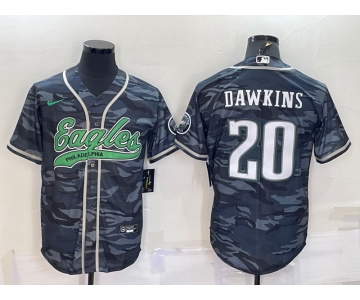 Men's Philadelphia Eagles #20 Brian Dawkins Grey Camo With Patch Cool Base Stitched Baseball Jersey