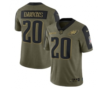 Men's Philadelphia Eagles #20 Brian Dawkins Nike Olive 2021 Salute To Service Retired Player Limited Jersey